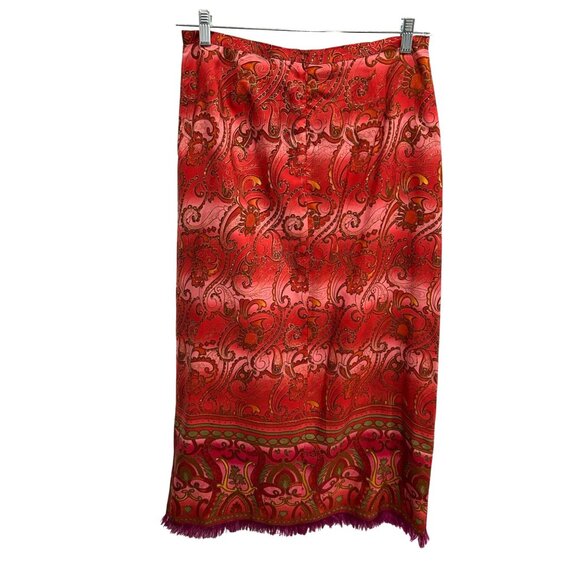Vintage Harolds Red Paisley Silk Long Pencil Skirt Size 12 - Picture 2 of 8